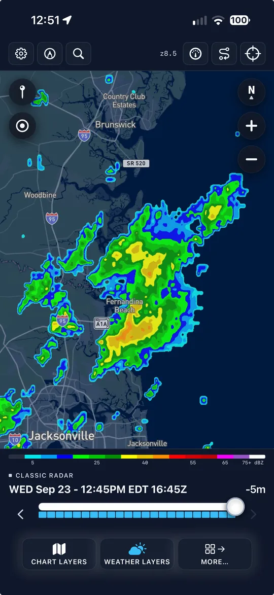 Radar over the coast with its time slider