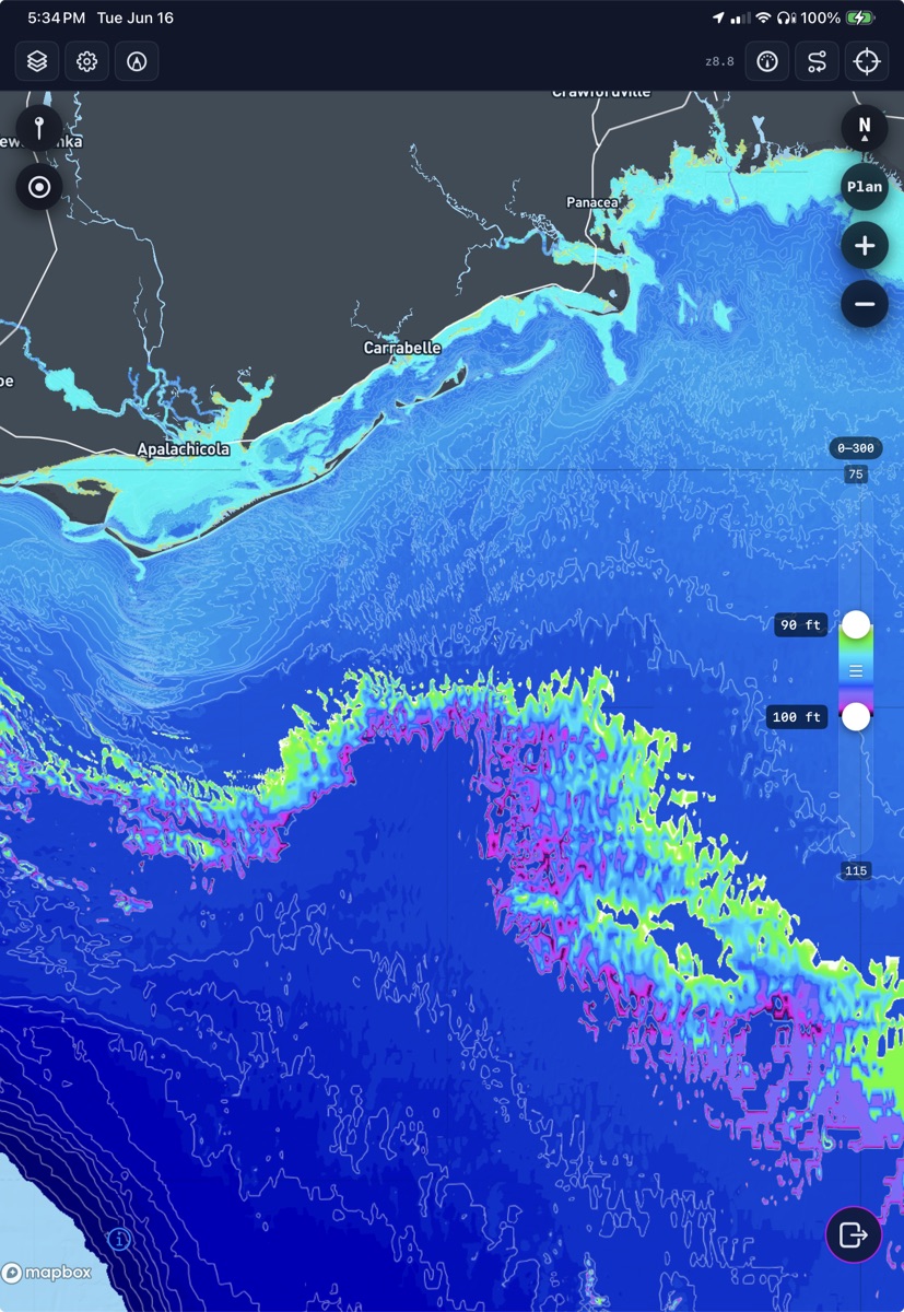 Florida Big Bend off Apalachicola under depth band 90 to 100 feet