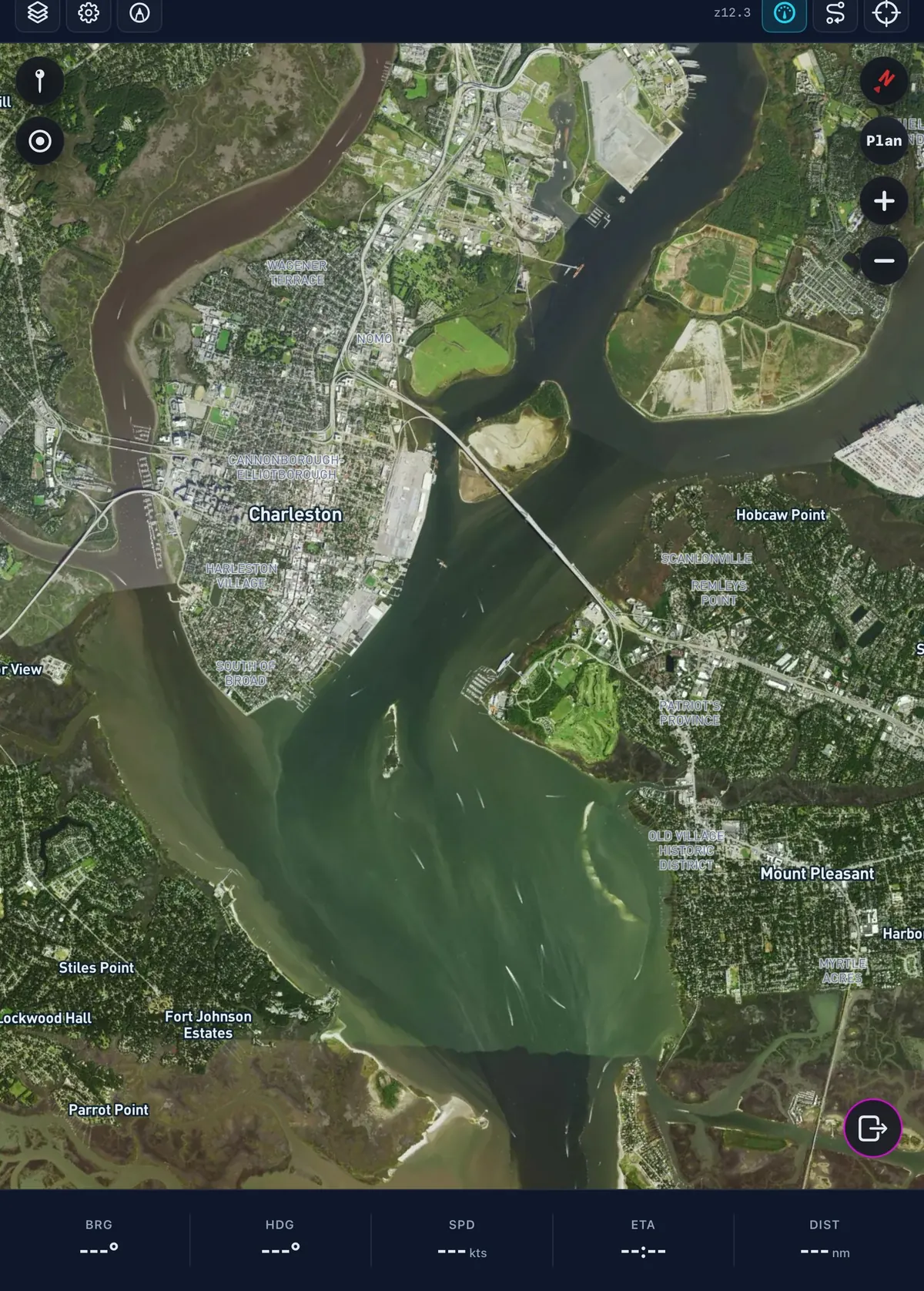Base map satellite imagery of Charleston Harbor